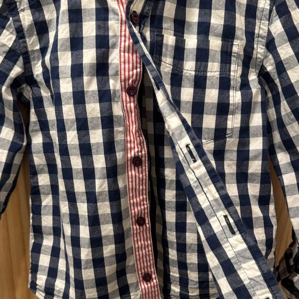 Navy and White Checkered Button-Up Shirt